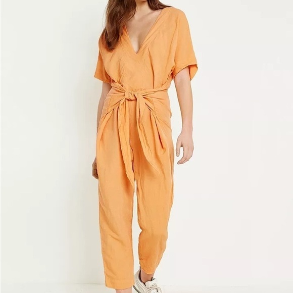 Free People Shining Sun Orange Tie-Front Jumpsuit - Picture 3 of 14